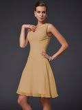 A-Line/Princess V-neck Sleeveless Pleats Short Chiffon Bridesmaid Dresses TPP0005099