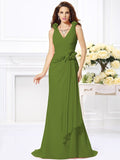 Trumpet/Mermaid V-neck Hand-Made Flower Sleeveless Long Chiffon Bridesmaid Dresses TPP0005122