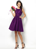 A-Line/Princess Bateau Pleats Sleeveless Short Taffeta Bridesmaid Dresses TPP0005452