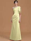 Trumpet/Mermaid One-Shoulder Sleeveless Floor-Length Ruched Satin Bridesmaid Dresses TPP0005353