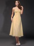 Sheath/Column Sweetheart Ruffles Sleeveless Tea Length Chiffon Bridesmaid Dresses TPP0005620