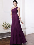 Sheath/Column One-Shoulder Sleeveless Beading Pleats Long Chiffon Bridesmaid Dresses TPP0005588