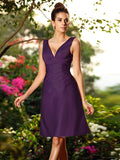 A-Line/Princess V-neck Pleats Sleeveless Short Satin Bridesmaid Dresses TPP0005672