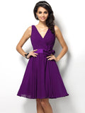 A-Line/Princess V-neck Pleats Sleeveless Short Chiffon Bridesmaid Dresses TPP0005287