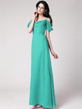 Sheath/Column Sleeveless Pleats Spaghetti Straps Long Chiffon Bridesmaid Dresses TPP0005742