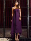 A-Line/Princess Strapless Sleeveless High Low Chiffon Bridesmaid Dresses TPP0005440