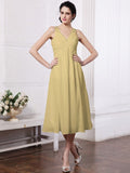 Sheath/Column V-neck Sleeveless Beading Applique Short Chiffon Bridesmaid Dresses TPP0005535