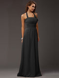 Sheath/Column Halter Sleeveless Ruffles Long Chiffon Bridesmaid Dresses TPP0005366