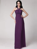 Sheath/Column High Neck Sleeveless Pleats Long Chiffon Bridesmaid Dresses TPP0005790