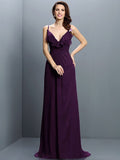 A-Line/Princess Spaghetti Straps Pleats Sleeveless Long Chiffon Bridesmaid Dresses TPP0005548