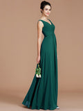 A-Line/Princess V-neck Sleeveless Ruched Floor-Length Chiffon Bridesmaid Dresses TPP0005504