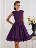 Sheath/Column High Neck Sleeveless Sash/Ribbon/Belt Short Chiffon Bridesmaid Dresses TPP0005092