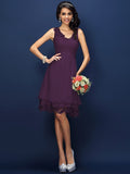 A-Line/Princess V-neck Lace Sleeveless Short Bridesmaid Dresses TPP0005236