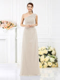 Sheath/Column One-Shoulder Sleeveless Long Satin Bridesmaid Dresses TPP0005457