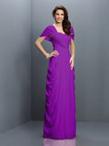 A-Line/Princess Sweetheart Pleats Short Sleeves Long Chiffon Bridesmaid Dresses TPP0005228