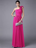 Sheath/Column One-Shoulder Sleeveless Pleats Long Chiffon Bridesmaid Dresses TPP0005498