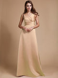 A-Line/Princess V-neck Long Sleeveless Elastic Woven Satin Bridesmaid Dresses TPP0005409