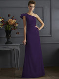 Sheath/Column One-Shoulder Sleeveless Pleats Long Elastic Woven Satin Bridesmaid Dresses TPP0005615