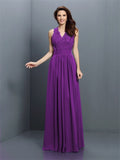 A-Line/Princess V-neck Applique Sleeveless Long Chiffon Bridesmaid Dresses TPP0005255