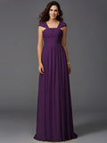 A-Line/Princess Straps Ruffles Sleeveless Long Chiffon Bridesmaid Dresses TPP0005470