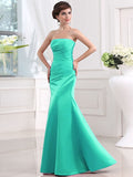 Sheath/Column Strapless Sleeveless Long Pleats Satin Bridesmaid Dresses TPP0005434