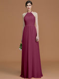 A-Line/Princess Halter Sleeveless Floor-Length Ruched Chiffon Bridesmaid Dresses TPP0005663