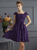 A-Line/Princess Scoop Short Sleeves Lace Short Chiffon Bridesmaid Dresses TPP0005086