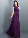 A-Line/Princess High Neck Pleats Sleeveless Long Chiffon Bridesmaid Dresses TPP0005354