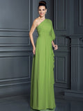 Sheath/Column One-Shoulder 3/4 Sleeves Long Chiffon Bridesmaid Dresses TPP0005047