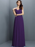 A-Line/Princess V-neck Lace Sleeveless Long Chiffon Bridesmaid Dresses TPP0005562