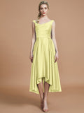 A-Line/Princess V-neck Satin Asymmetrical Sleeveless Bridesmaid Dresses TPP0005395