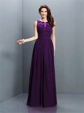 A-Line/Princess Bateau Pleats Sleeveless Long Chiffon Bridesmaid Dresses TPP0005451