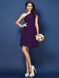 A-Line/Princess One-Shoulder Pleats Sleeveless Short Chiffon Bridesmaid Dresses TPP0005585