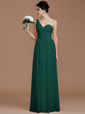 A-Line/Princess One-Shoulder Sleeveless Ruched Floor-Length Chiffon Bridesmaid Dresses TPP0005033