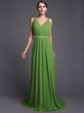 A-Line/Princess V-neck Sleeveless Long Ruffles Chiffon Bridesmaid Dresses TPP0005515