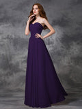 A-line/Princess Sweetheart Sleeveless Ruched Long Chiffon Bridesmaid Dresses TPP0005267