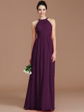 A-Line/Princess Halter Sleeveless Ruched Floor-Length Chiffon Bridesmaid Dresses TPP0005272