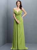 A-Line/Princess Spaghetti Straps Pleats Sleeveless Long Chiffon Bridesmaid Dresses TPP0005548