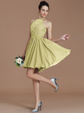 A-Line/Princess Halter Sleeveless Lace Short/Mini Chiffon Bridesmaid Dresses TPP0005132