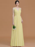 A-Line/Princess Spaghetti Straps Sleeveless Floor-Length Ruched Chiffon Bridesmaid Dresses TPP0005507