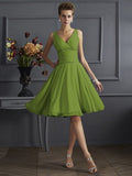 A-Line/Princess V-neck Sleeveless Pleats Short Chiffon Bridesmaid Dresses TPP0005039