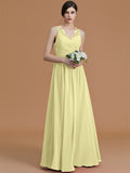 A-Line/Princess V-neck Sleeveless Floor-Length Ruffles Chiffon Bridesmaid Dresses TPP0005697