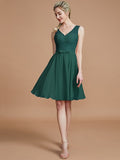 A-Line/Princess V-neck Sleeveless Lace Short/Mini Chiffon Bridesmaid Dresses TPP0005355