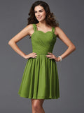 A-Line/Princess Straps Ruffles Sleeveless Short Silk like Satin Bridesmaid Dresses TPP0005743