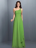 A-Line/Princess One-Shoulder Pleats Sleeveless Long Chiffon Bridesmaid Dresses TPP0005350