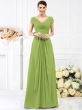 A-Line/Princess V-neck Pleats Short Sleeves Long Chiffon Bridesmaid Dresses TPP0005128