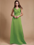 A-Line/Princess V-neck Long Sleeveless Elastic Woven Satin Bridesmaid Dresses TPP0005409