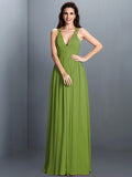 A-Line/Princess V-neck Pleats Sleeveless Long Chiffon Bridesmaid Dresses TPP0003797