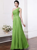 Sheath/Column One-Shoulder Sleeveless Beading Pleats Long Chiffon Bridesmaid Dresses TPP0005588