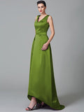 A-Line/Princess Straps Ruched Sleeveless High Low Satin Bridesmaid Dresses TPP0005525